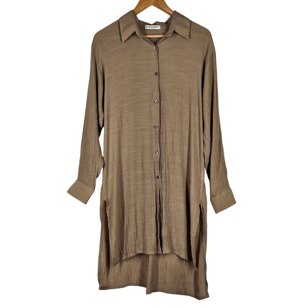 JON & ANNA WOMEN'S CONTEMPORARY LONG-SLEEVE BUTTON-DOWN SHIRT DRESS – SIZE LARGE